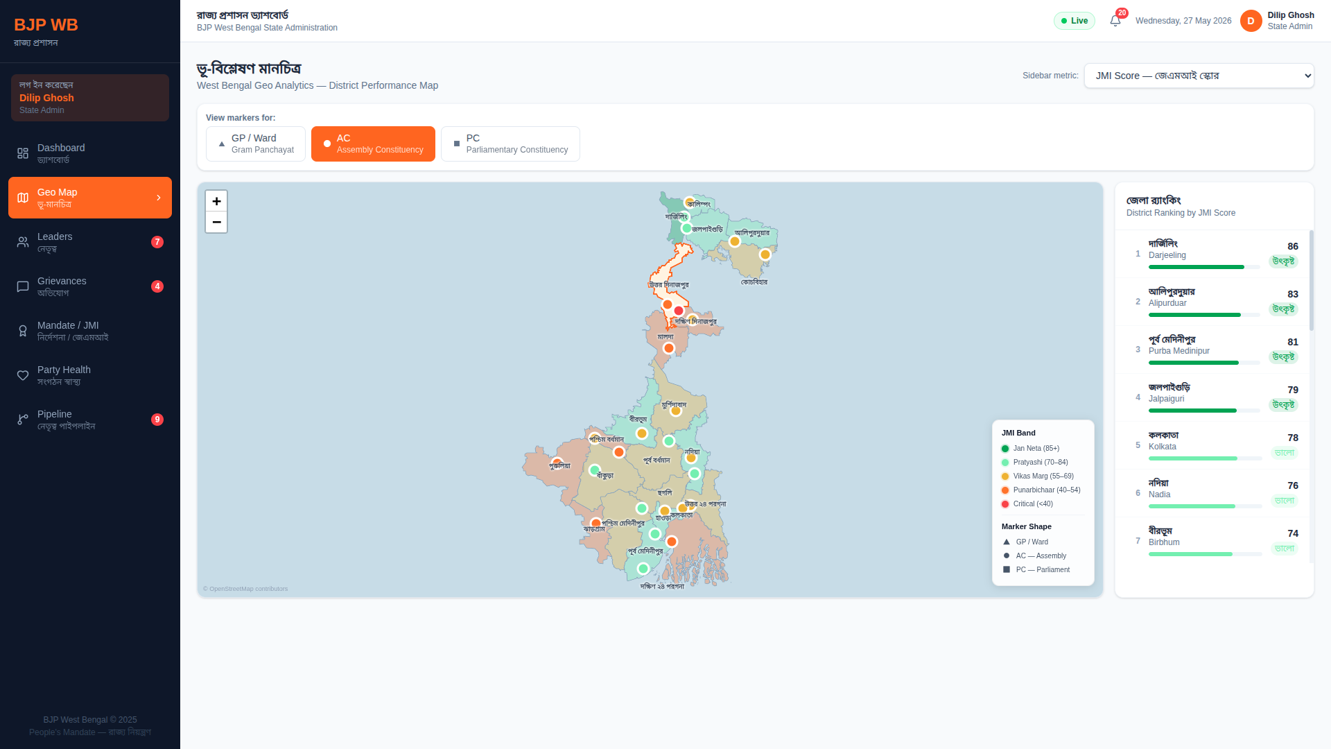 Geo map showing JMI scores
